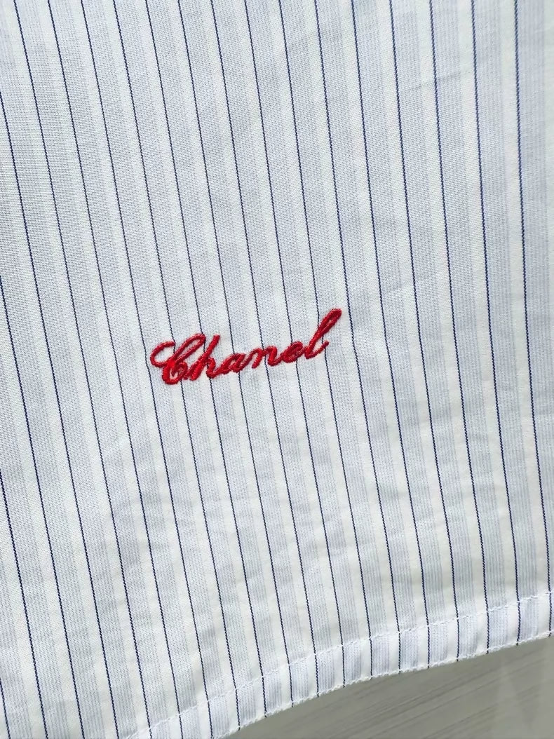 Chanel 26S blue striped cropped shirt