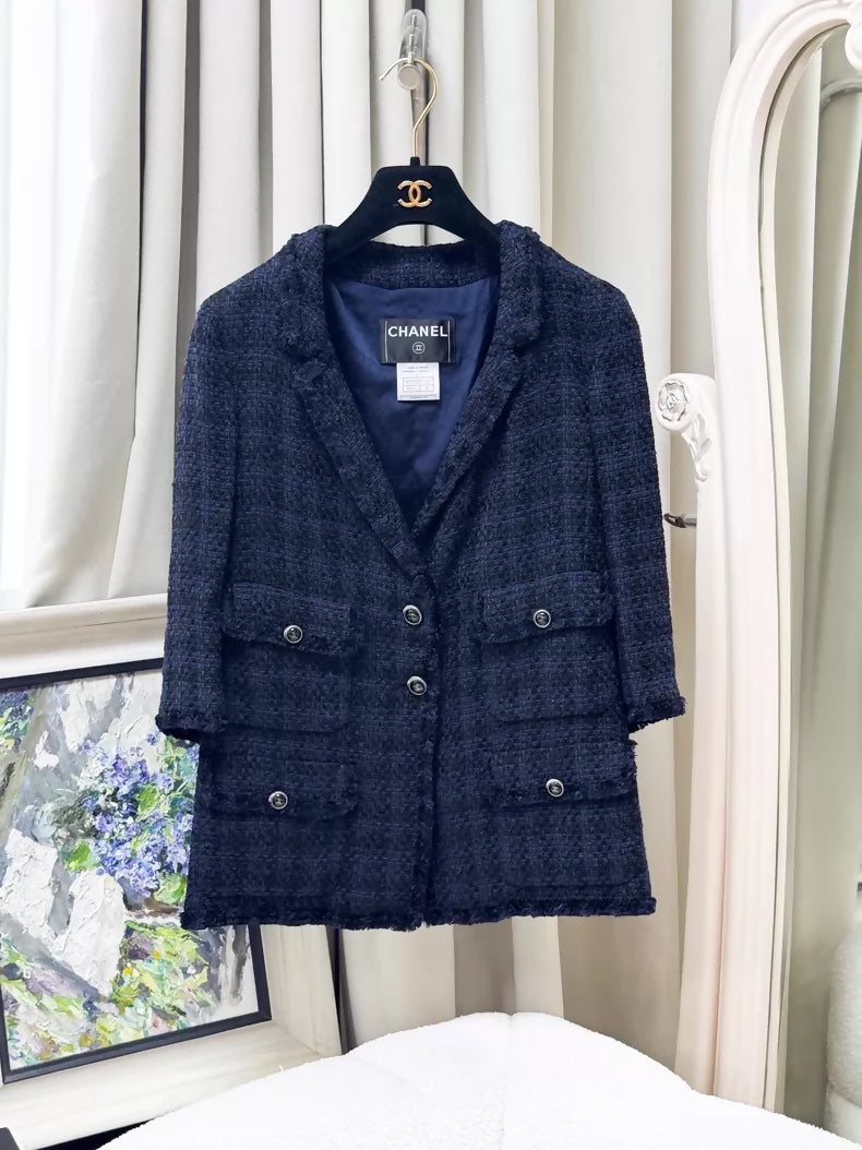 Chanel 07P Navy Blue tweed Dress and Jacket Set