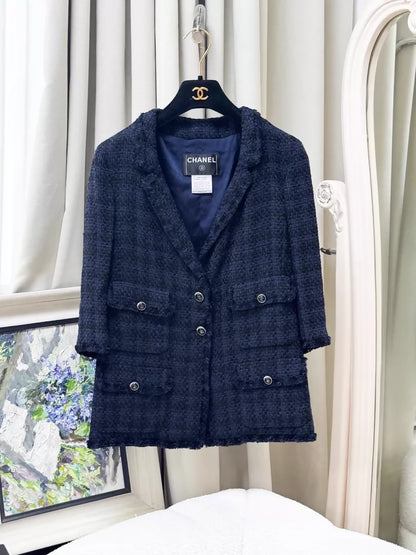 Chanel 07P Navy Blue tweed Dress and Jacket Set