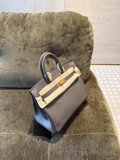 Hermes Birkin 25 8F Gris Etain Swift leather gold hardware