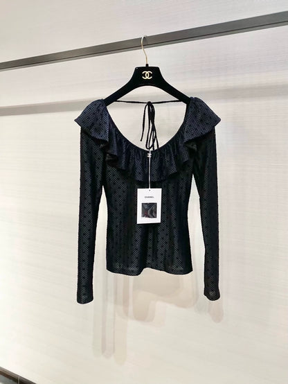 Chanel 24B black top with ruffles