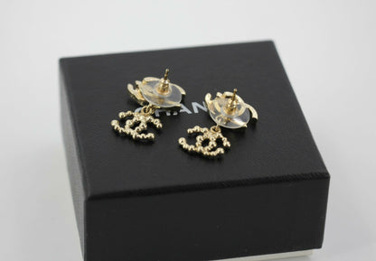 Chanel Vintage 10A Rhinestone Metal Triple CC Stud Earrings