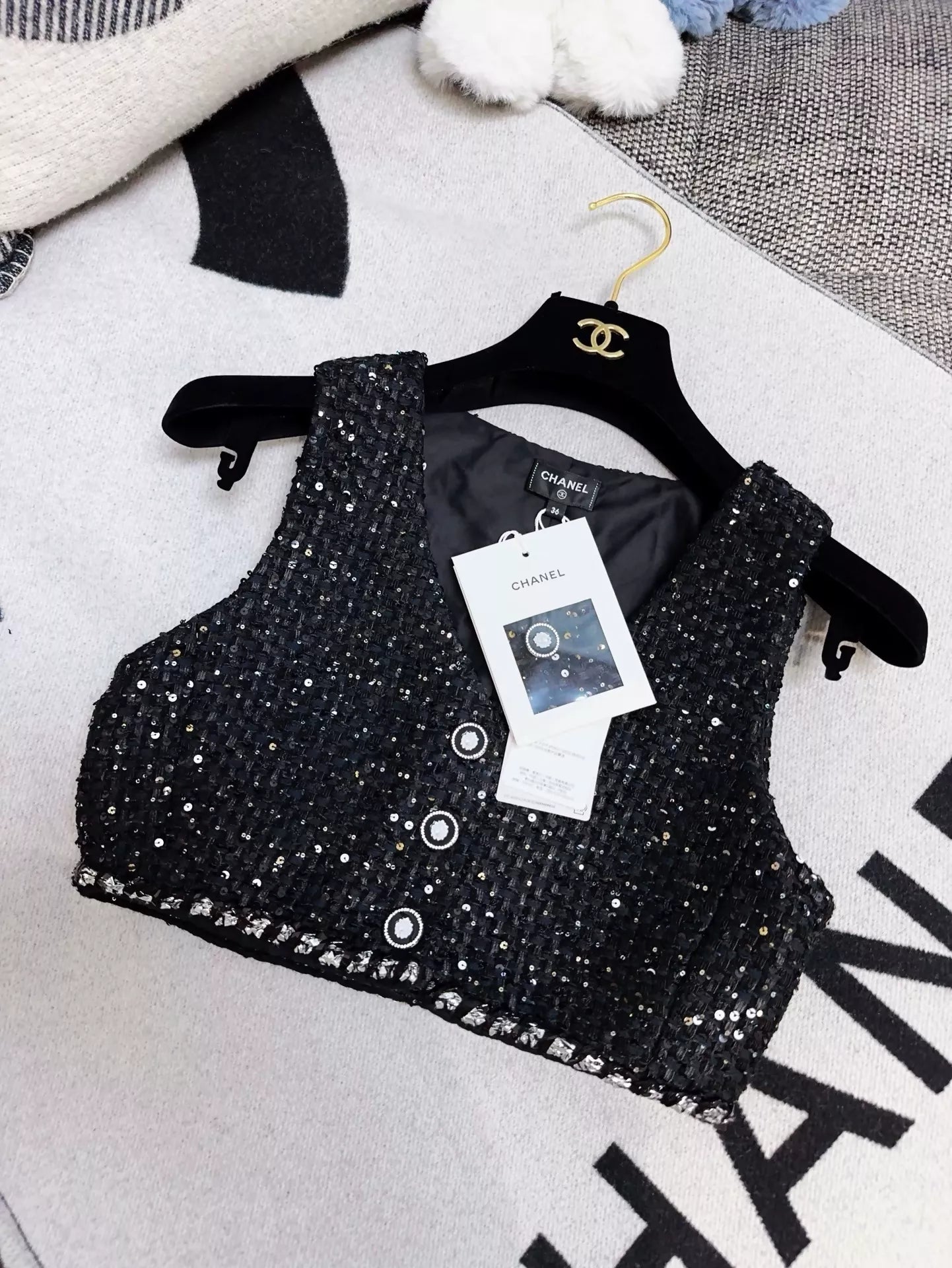 Chanel 22p black tweed vest