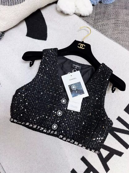 Chanel 22p black tweed vest