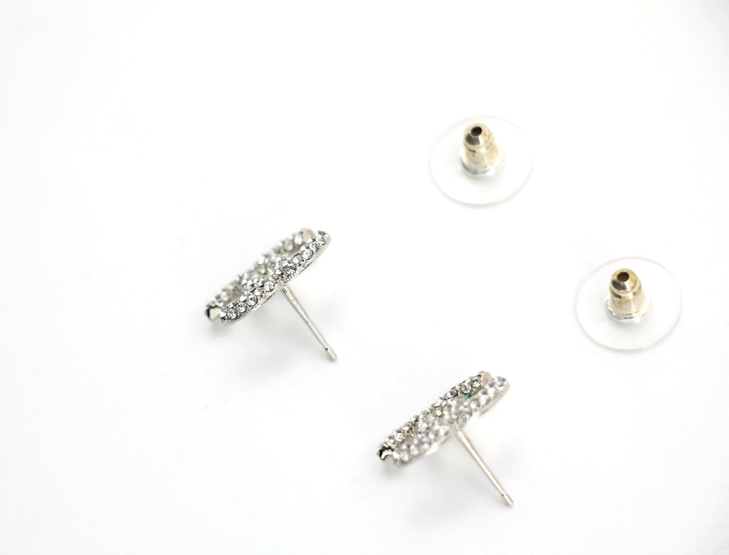 Chanel B18S Rhinestone Classic Silver CC Stud Earrings