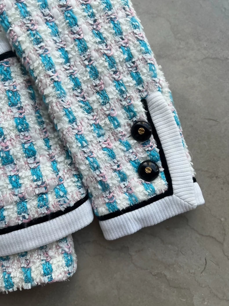 Chanel vintage blue and pink jacket and skirt