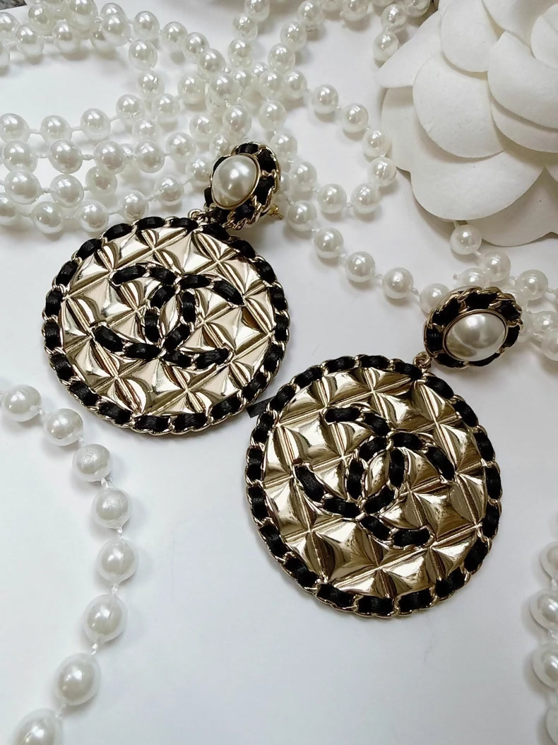 Chanel 20C lambskin quilted double C round metal hoop earrings