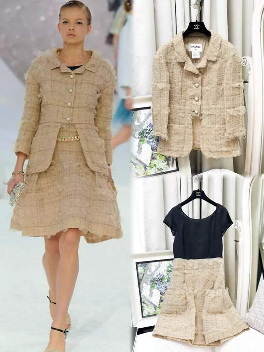 Chanel 12S beige embroidered bow tweed jacket & dress set