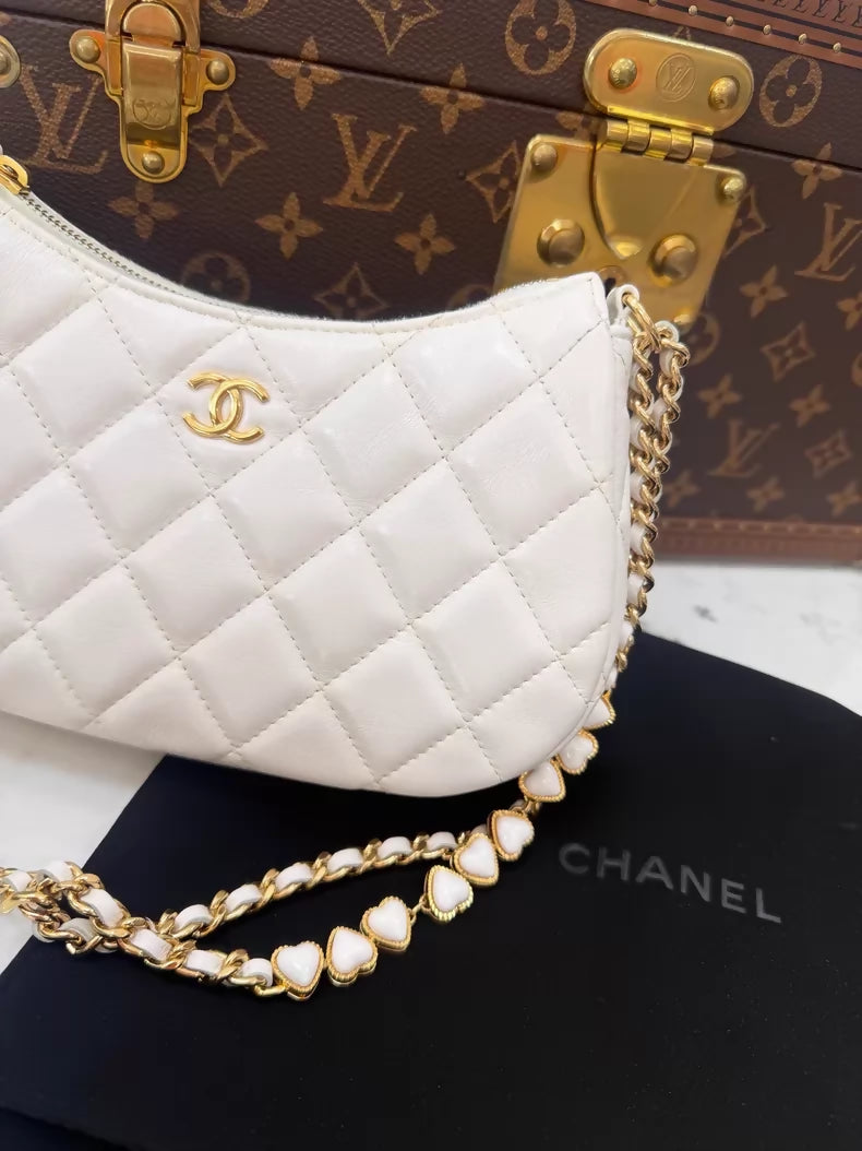 Chanel 24p White Hobo Shoulder Bag gold hardware