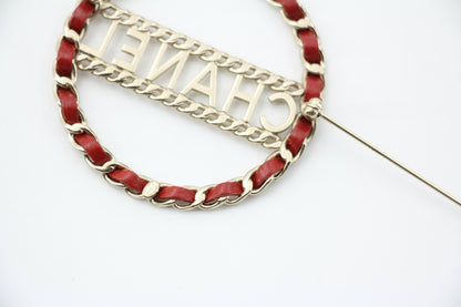 Chanel B18K Leather Red Metal Round Brooch