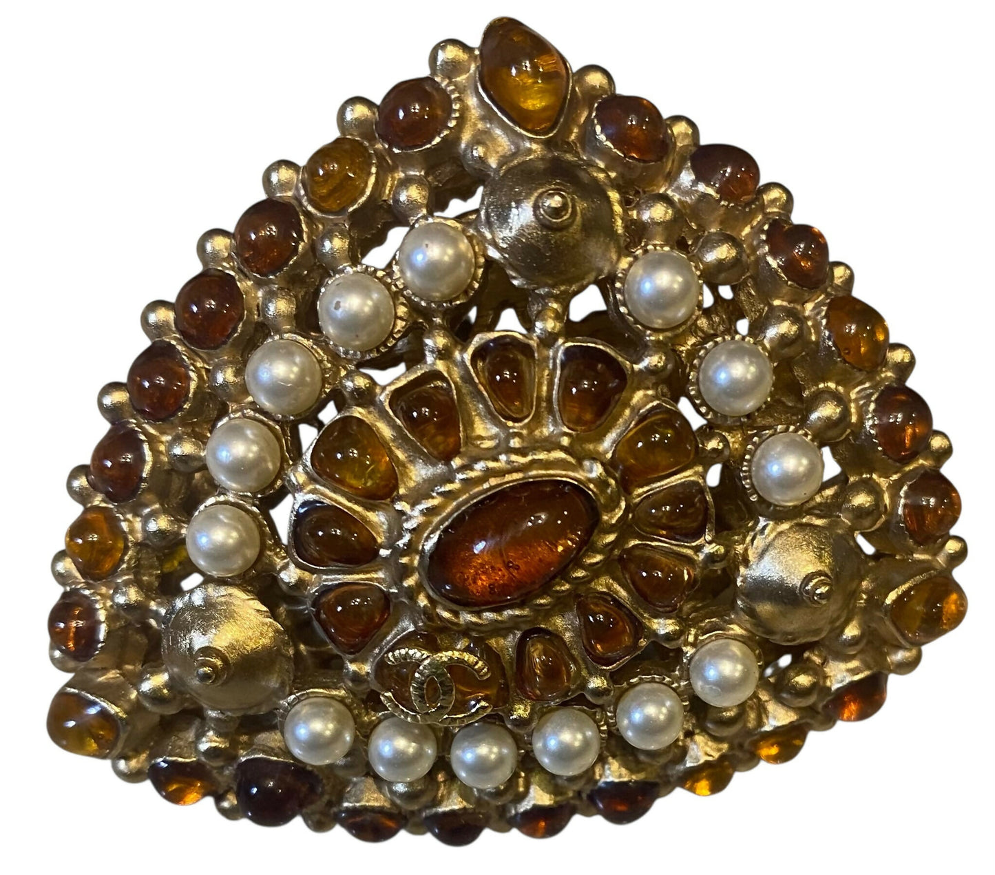 Rare XL 11C Saint Tropez Runway Statement Gold Gripoix Pearl Ring Size US 6 EU 52