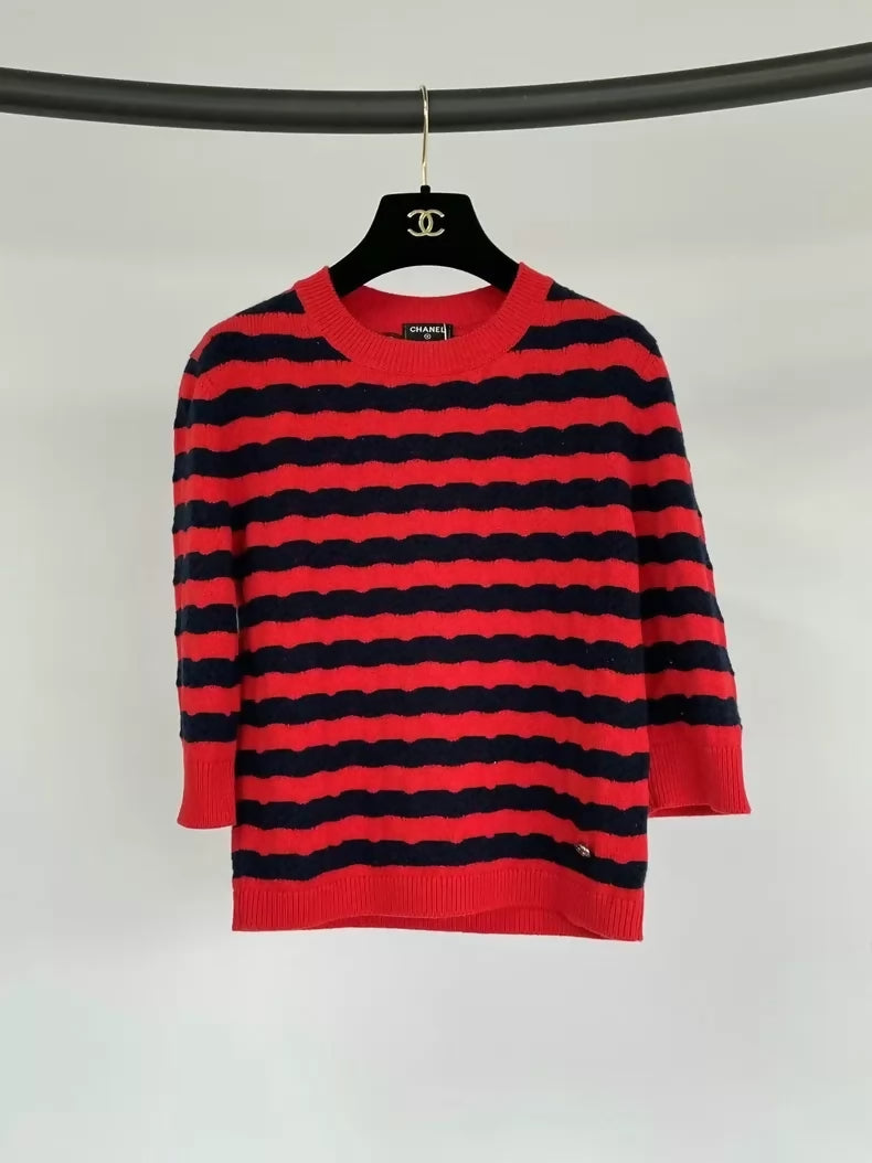 Chanel red striped knit short-sleeved top