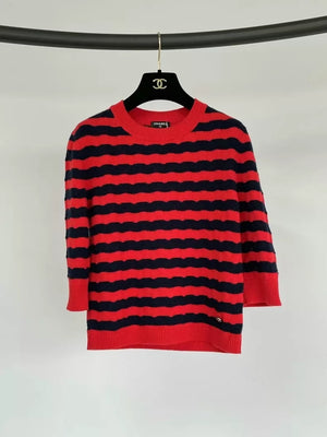 Chanel red striped knit short-sleeved top