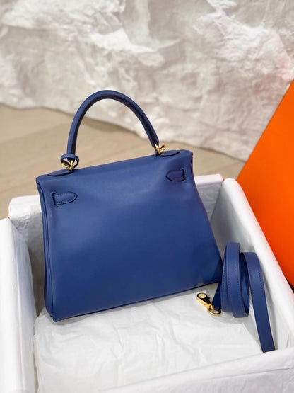 Hermes Kelly 25 blue Swift leather gold hardware