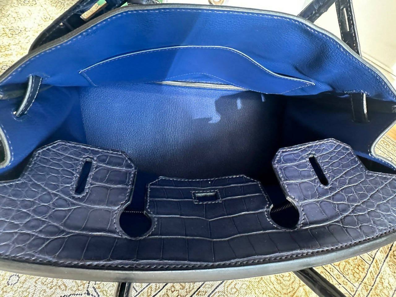 Hermes Birkin Touch 30 Bleu Marine Matte Mississipien Alligator and Bleu Saphir Novillo Rose Gold Hardware