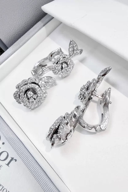 Dior Rose Bagatelle collection white gold full diamond rose earrings