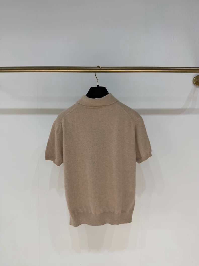 Loro Piana 2025 Autumn/Winter Gold Button Short-Sleeve Polo Shirt