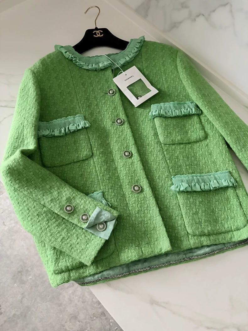 Chanel 24A Green Four-Pocket Tweed Jacket