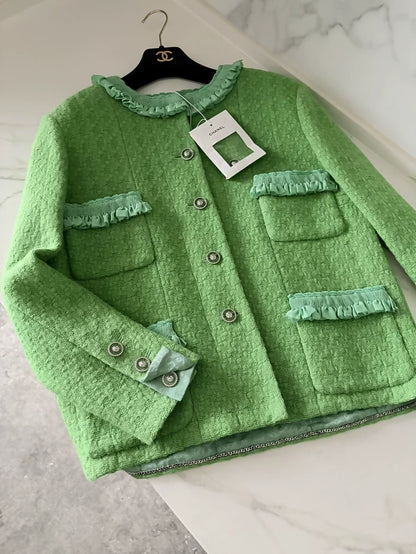 Chanel 24A Green Four-Pocket Tweed Jacket