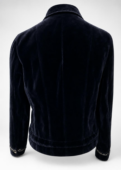 Rare Chanel 06A Runway Black Washed Velvet Bomber Biker Jacket FR 48