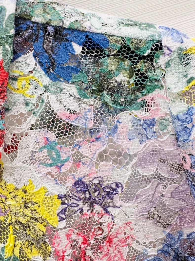Chanel 24S Colorful Floral Lace All-over Logo Long-Sleeve Shirt