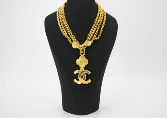 Chanel Vintage 95A Gold-plated Plain Gold Floral Long Necklace