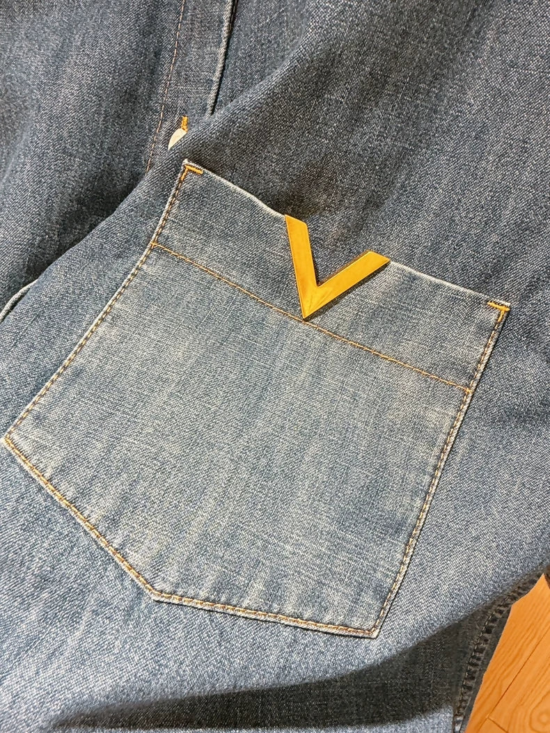 Valentino denim jacket with metal V logo shirt
