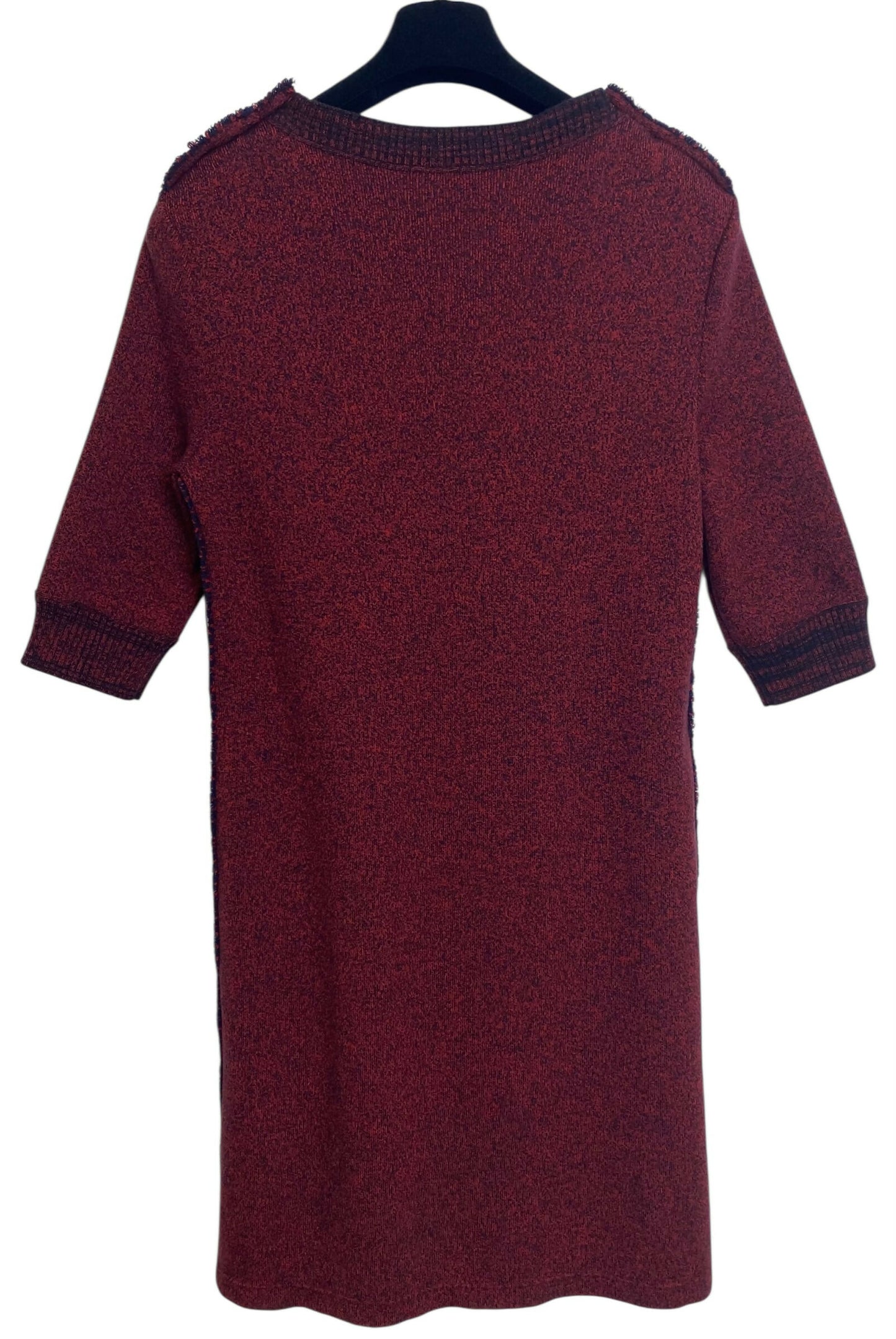 Chanel 2019 Burgundy Navy Wool Cashmere Tweed Trim CC Buttons Dress FR 40