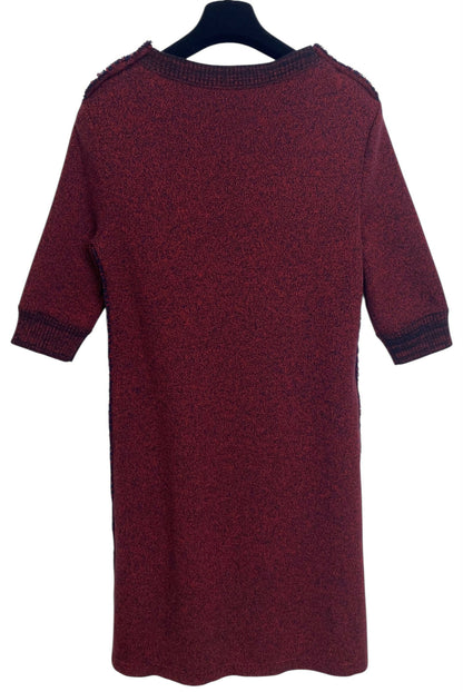 Chanel 2019 Burgundy Navy Wool Cashmere Tweed Trim CC Buttons Dress FR 40