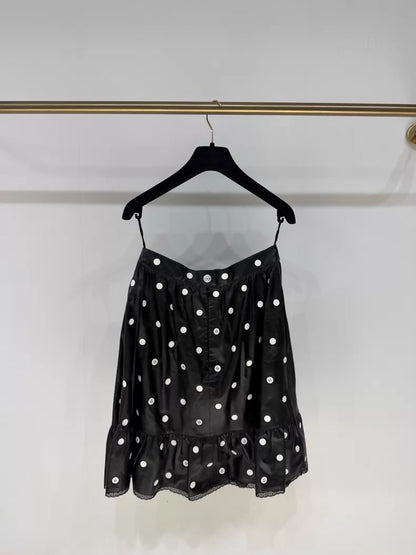Chanel 23S Black Polka Dot Leather Skirt