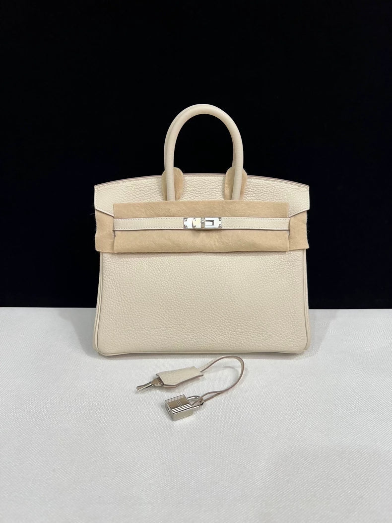 Hermes Birkin 25 Craie Togo Leather Palladium Hardware