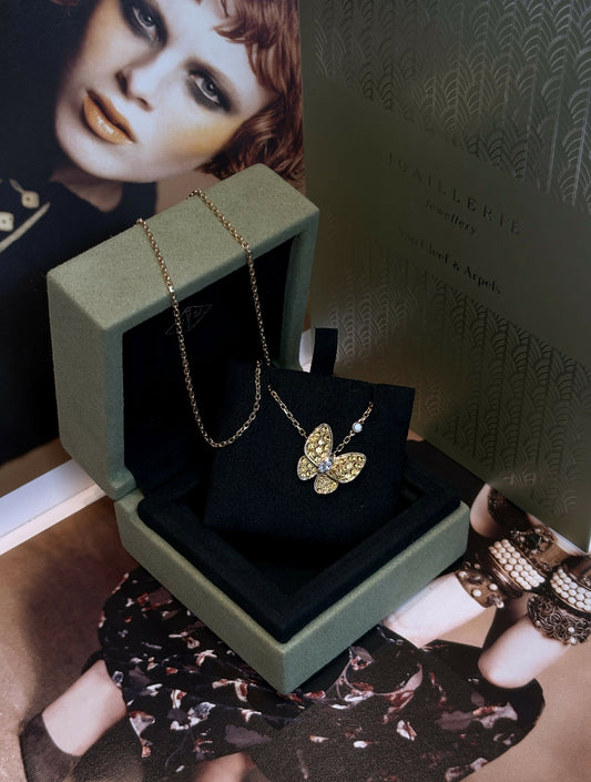 Van Cleef & Arpels Two Butterfly Pendant 18K Yellow Gold with Diamond Pave