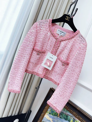 Chanel 23C Pink Sequined tweed Jacket