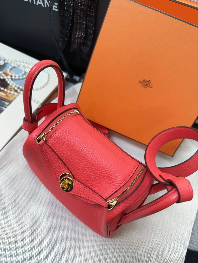 Hermes Mini Lindy bag gold hardware Texas pink