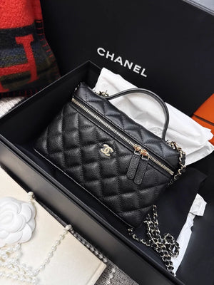 Chanel 25S in black and gold grained leather crossbody bag