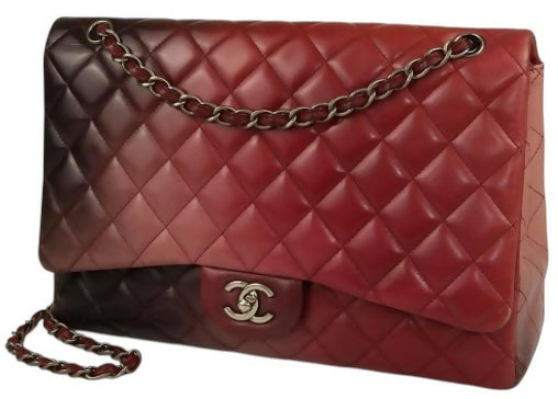Chanel Maxi Ombre Degradé Pink Burgundy Quilted Leather Classic Single Flap Bag