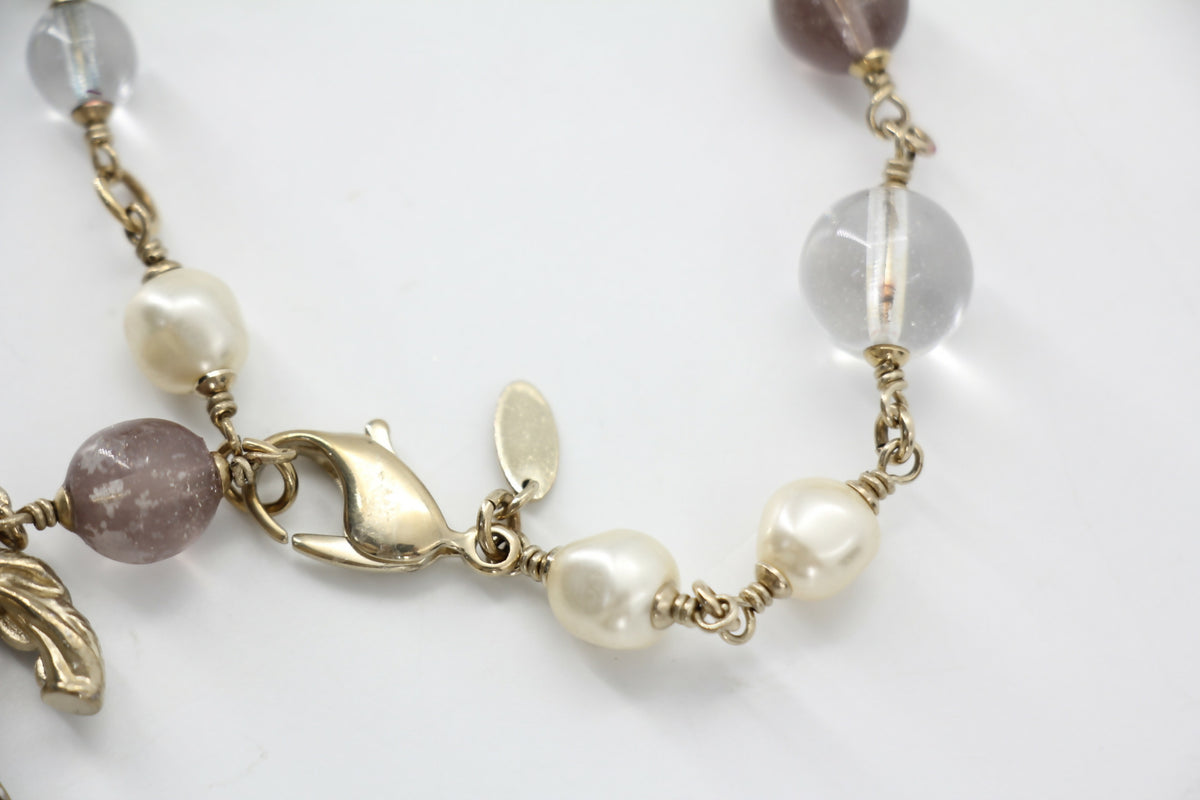 Chanel Vintage 11A Imitation Pearl Gripoix Bead Transparent Purple Bracelet