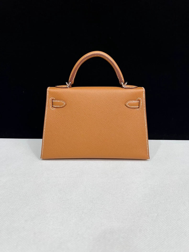 Hermes Mini Kelly 20 gold-brown leather Epsom leather palladium hardware