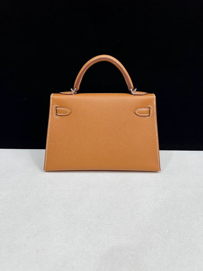 Hermes Mini Kelly 20 gold-brown leather Epsom leather palladium hardware