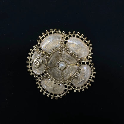 Classic 23K champagne gold camellia pearl brooch