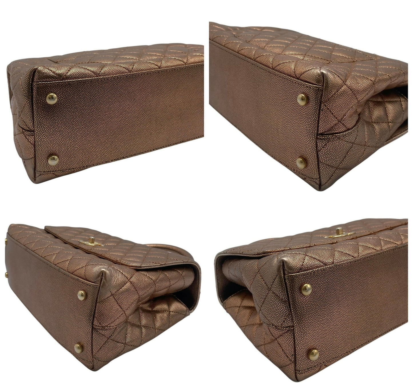 Chanel 19A Medium Metallic Rose Gold Copper Caviar Quilted Timeless Coco Handle Flap Bag