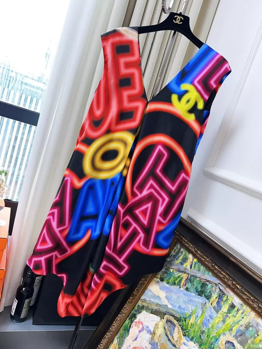 Chanel 21s multicolour Neon Silk Dress