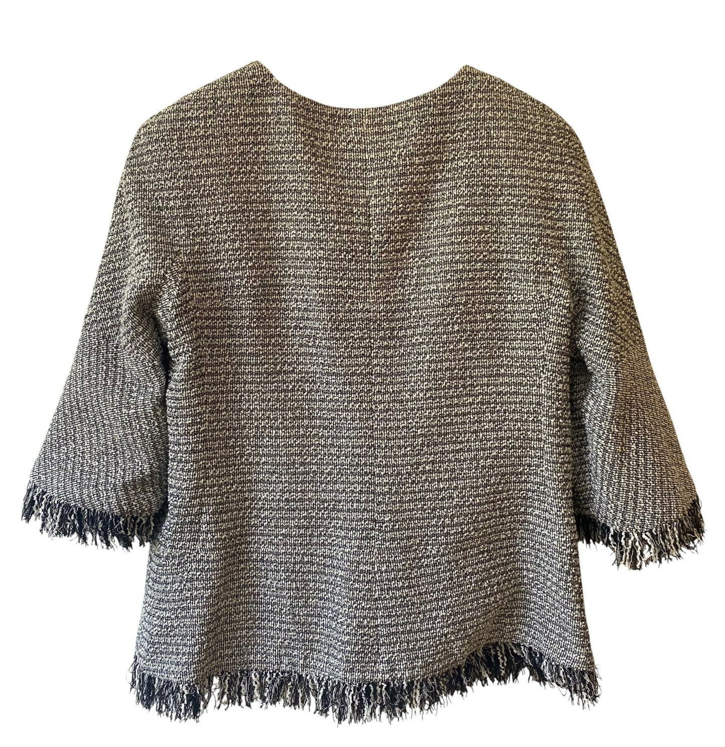 Chanel 18P Black White Tweed Fringe Jacket FR 44