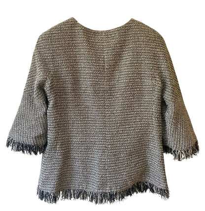 Chanel 18P Black White Tweed Fringe Jacket FR 44