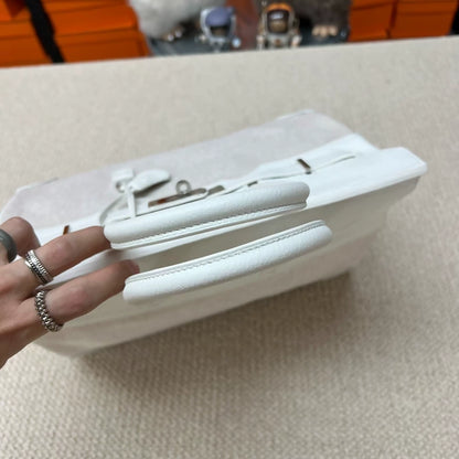 Hermes Birkin 35 Toile & 01 pure white Togo leather palladium hardware