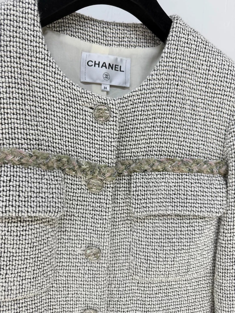 Chanel 24B Grey Tweed Four-Pocket Classic Jacket