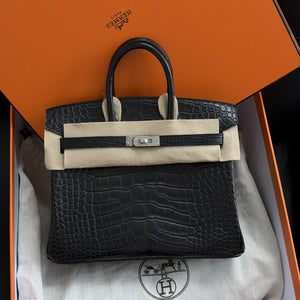 Hermès Birkin 25 Noir Matte Alligator Mississippiensis with Palladium Hardware