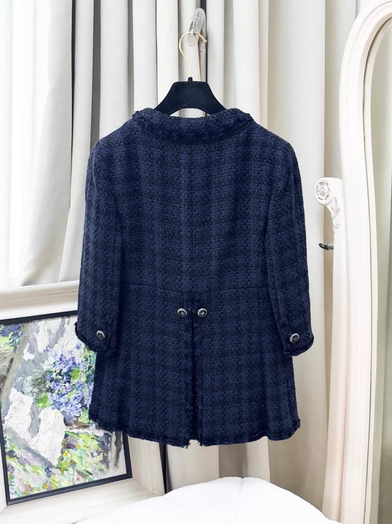 Chanel 07P Navy Blue tweed Dress and Jacket Set