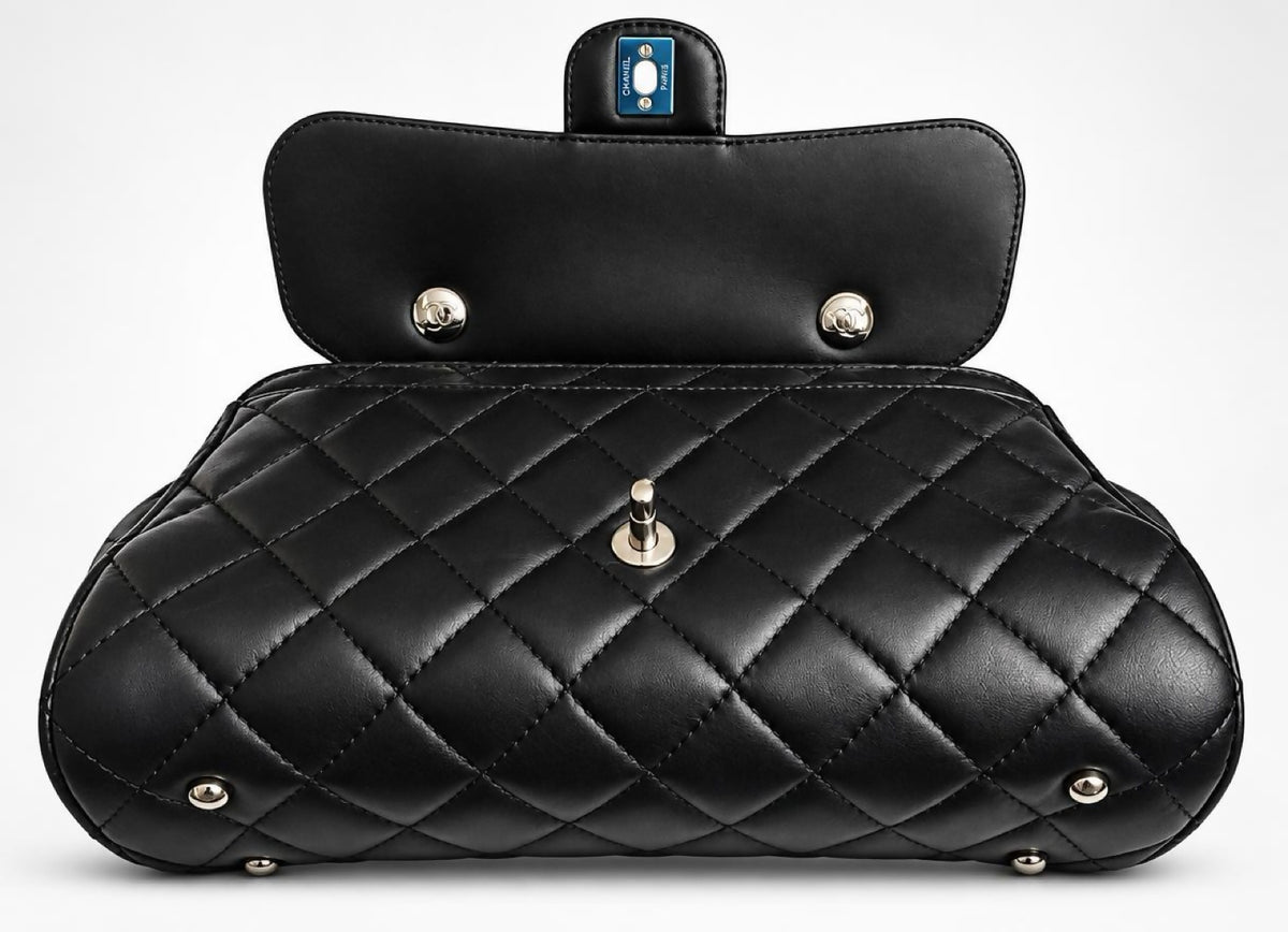 Rare Chanel Classic Black CC Kisslock Lambskin Frame Compartment Timeless Bag