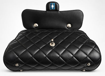 Rare Chanel Classic Black CC Kisslock Lambskin Frame Compartment Timeless Bag